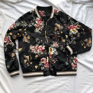Black Floral Bomber.